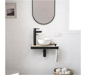 Meuble lave-mains soho plan fin p-serviette côté vasque blanche+rob+miroir