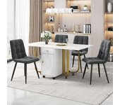 Conjunto de mesa de comedor plegable con 4 sillas de terciopelo - 43/150 x 80 x 76 cm - patas de mdf y metal dorado - aspecto mármol - blanco + gris