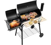 Parrilla de barbacoa en forma de barril, con asa práctica y estante de almacenamiento en la parte inferior, 2 ruedas duraderas para un desplazamiento