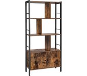 Estantería estilo industrial de 4 niveles, estructura de acero estable, para salón, estudio, oficina, cocina, marrón rústico