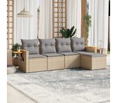 Juego de sofás jardín con cojines 5 piezas | conjunto de jardín de ocio | set de comedor de jardín ratán sintético beige cfw481571