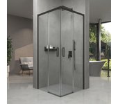 Varobath | mampara de ducha slim - 2 fijos + 2 puertas - 70x70 - perfileria negro mate - vidrio templado de seguridad 6mm con tratamiento antical