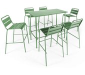 Mesa alta de jardín y 6 sillas de metal verde cactus, palavas - oviala