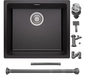 Auralum max fregadero bajo encimera de cuarzo y resina, fregadero de cuarzo negro de una cubeta (50 x 44 cm)