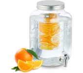 Relaxdays dispensador de bebidas con soporte, grifo y tapa, 8 l, cristal, surtidor de limonada y agua, transparente