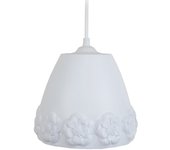 Suspensión tosel rosas cerámico cúpula blanco, blanca pantalla de lámpara hilo de algodón amarillo d17 x h74 cm