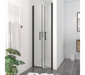 Mampara ducha doble puerta pivotante - flappy negro 70 - 70x200cm - perfil negro mate - cristal transparente 6mm
