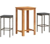 Mesa y taburetes de jardín 3 pzas madera acacia ratán pe gris