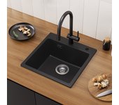 Fregadero cecipa max de 1 seno en cuarzo y resina negra fregadero encastrable de 1 seno 45x45cm, modelo ue