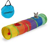 Relaxdays túnel para gatos plegable, 120x25 cm, con agujeros y bolsa de transporte, tubo de juguete gatitos, multicolor