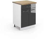 Vicco mueble bajo de cocina fame-line, antracita alto brillo, 60 cm con cajón, et roble