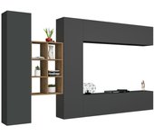 Agna mueble de pared, mueble para tv de 4 puertas, mueble de salón multiusos, 100% made in italy, 280x30h180 cm, antracita y arce