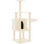 Rascador para gatos con postes de sisal color crema 132 cm