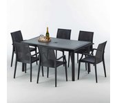Mesa rectangular negra 150x90 cm y 6 sillas de colores enjoy