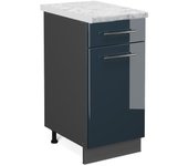 Vicco mueble bajo de cocina fame-line, azul oscuro alto brillo, 40 cm , et mármol