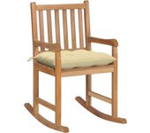 Silla mecedora | sillón balancín relax | sillón de salón de madera maciza de teca con cojín blanco crema cfw917195