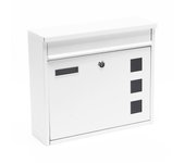 Wiltec buzón de pared v12 360 x 115 x 320 mm blanco de acero galvanizado buzón de pared con cerradura, mirillas y placa de identificación, buzón de...