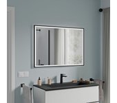 Bernstein - espejo de baño led rectangular 70x100cm (axl) marco negro, antivaho, intensidad de luz regulable, sensor de movimiento - varo frame