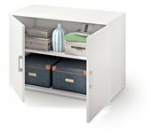 Armario multiusos darc, mueble lineal de 2 puertas batientes con estante, mueble de entrada, zapatero moderno, 100% made in italy, 90x45h66 cm, blanco