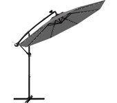 Sombrilla jardín ø 3m con luces led solares, parasol excentrico inclinable con manivela, protección uv, impermeable, sombrilla terraza exterior