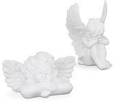 Relaxdays set de 2 ángeles para tumbas, figura resistente intemperie, angelito de la guarda, piedra artificial, blanco