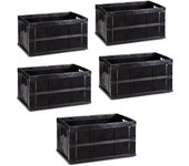 Relaxdays 5 cajas transporte profesionales, cestas plegables resistentes, plástico robusto, 60 litros, negro