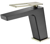 Mice - grifo de lavabo - griferia de baño monomando para lavamanos con maneta cuadrada color negro mate y oro brillo