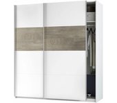 Armario con 2 puertas correderas, color blanco artik y roble alaska, medidas: 180 x 200 x 60 cm
