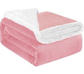 Acomoda textil – manta de sedalina con borreguito extra suave para invierno. manta cálida, ligera y transpirable para cama. (rosa, 160x200 cm)