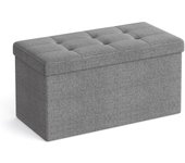 Baúl de almacenaje plegable - taburete reposapiés y banco, soporta hasta 300 kg, ideal para sala de estar, dormitorio y entrada, gris claro
