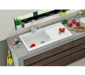 Fregadero receso einna en pimc blanco plano, 1 tanque grande, 1 drenante, l100cm