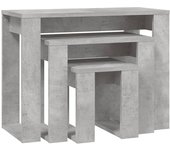 3 piezas mesas apilables | mesita auxiliar | mesa de café madera contrachapada gris hormigón cfw67305