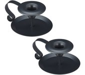 Relaxdays portavelas candelabro, set de 2, metal, soporte velas vintage, diseño decorativo, 6 x 13 x 10,5 cm, negro
