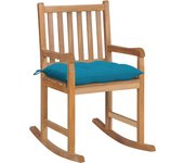 Silla mecedora | sillón balancín relax | sillón de salón de madera maciza de teca con cojín azul claro cfw392029