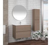 Mueble de baño suspendido con lavabo cerámico | 90 cm | 2 cajones con cierre amortiguado y organizador | capuccino