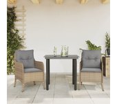 Set comedor de jardín 3 piezas | conjunto de jardín | muebles de jardín con cojines ratán sintético beige cfw406739