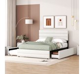 Cama nido con almacenaje - 140 x 200 cm + 90 x 190 cm - tela de lino - cabecero ajustable - somier de láminas - color blanco