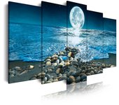Dekoarte - cuadros modernos impresión de imagen artística | lienzo decorativo | paisaje nocturno la luna playa | 5 piezas 150x80cm