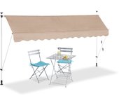 Relaxdays toldo vela, retráctil, protección solar, enrollable, sin taladro, ajustable, beige, 350 cm