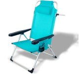 Pincho silla de playa plegable, sillon alto con cojín, reclinable, 5 posiciones, altura del asiento 29,5 cm, asa de transporte