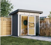 Caseta jardin exterior paneles a base de madera lp smartside 3m2 con suelo y baldosas bituminosas - l161xa294xa239 cm - timbela m901-cavern steel