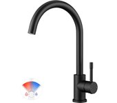 Grifo mezclador de cocina de acero inoxidable, grifo de fregadero de agua fría y caliente, giratorio 360°, con burbujeador desmontable, negro