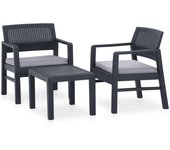 Set de muebles de jardín 3 piezas | conjunto de comedor | conjunto de descanso con cojines plástico gris cfw262303