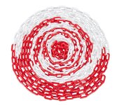 Relaxdays cadena de plástico para señalización, barrera obras, valla aparcamientos, colas, 50 m, rojo/blanco
