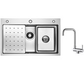 Cecipa max fregadero de inox 70×45×21,5 cm con escurridor, lavabo y dispensador de jabón + grifo de cocina plegable mezclador de fregadero plegable