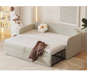 Cama nido 90/180x190 cm - sofá cama de tejido de lino - con somier - beige