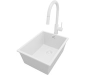 Primagran fregadero bajo encimera todo blanco 36x47cm, fregadero granito 1 seno + grifo 40x22cm + sifón, fregadero cocina al mueble 40cm - london