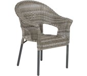 Sillón de exterior de aluminio y ratán sintético gris, apilable, diseño rústico, tamaño: 62x66x86 cm