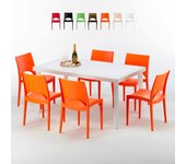 Mesa rectangular blanca 150x90 cm y 6 sillas de colores paris summerlife