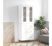 Aparador alto | aparador de comedor | armario de cocina madera contrachapada blanco 69,5x34x180 cm cfw65667